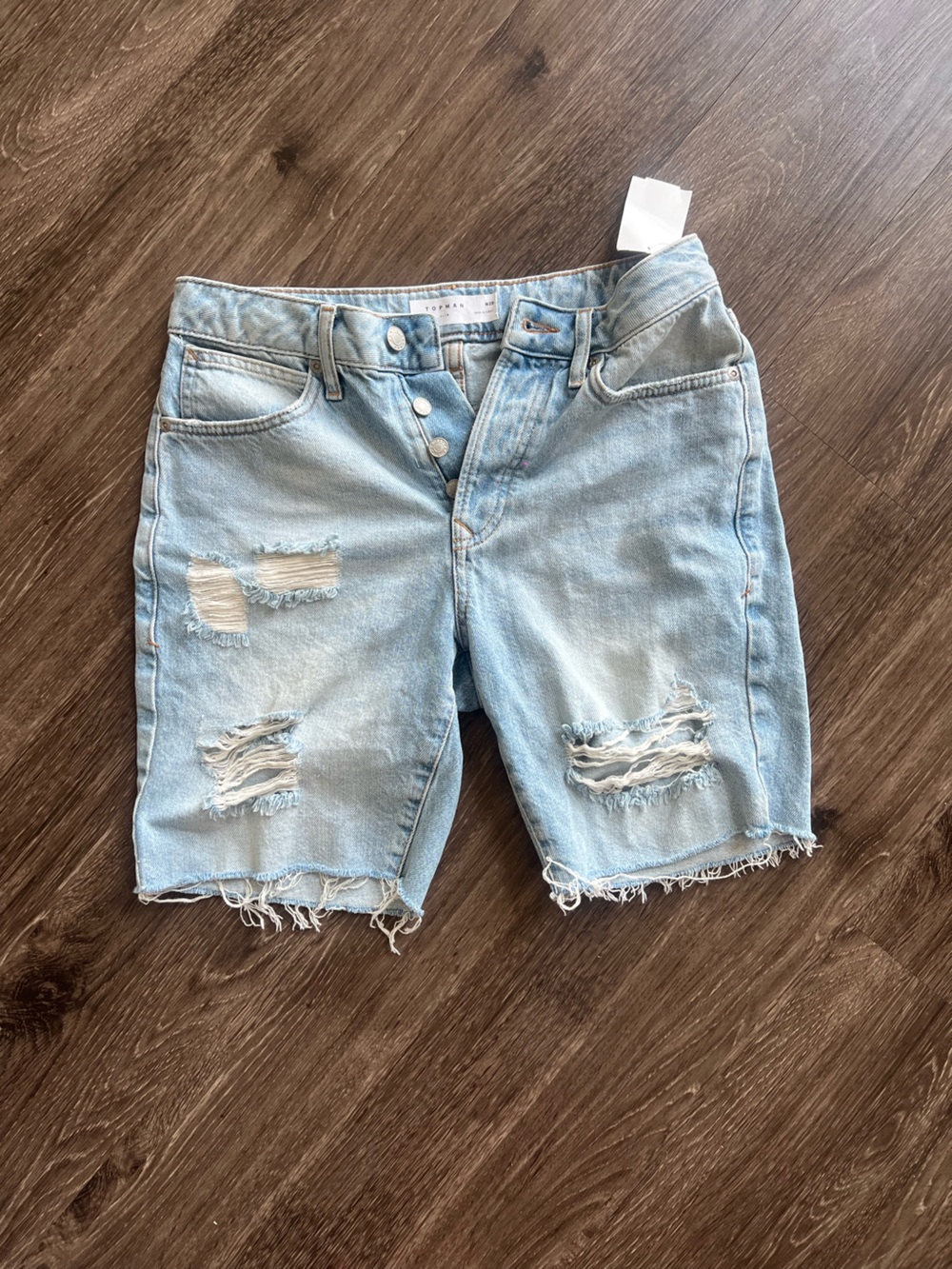 Topman Light Wash Distressed Denim Shorts